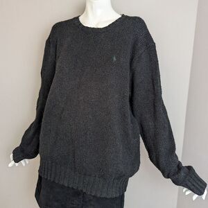 Ralph Lauren Loose Knit Sweater – Cotton – L – Black with Green Tint